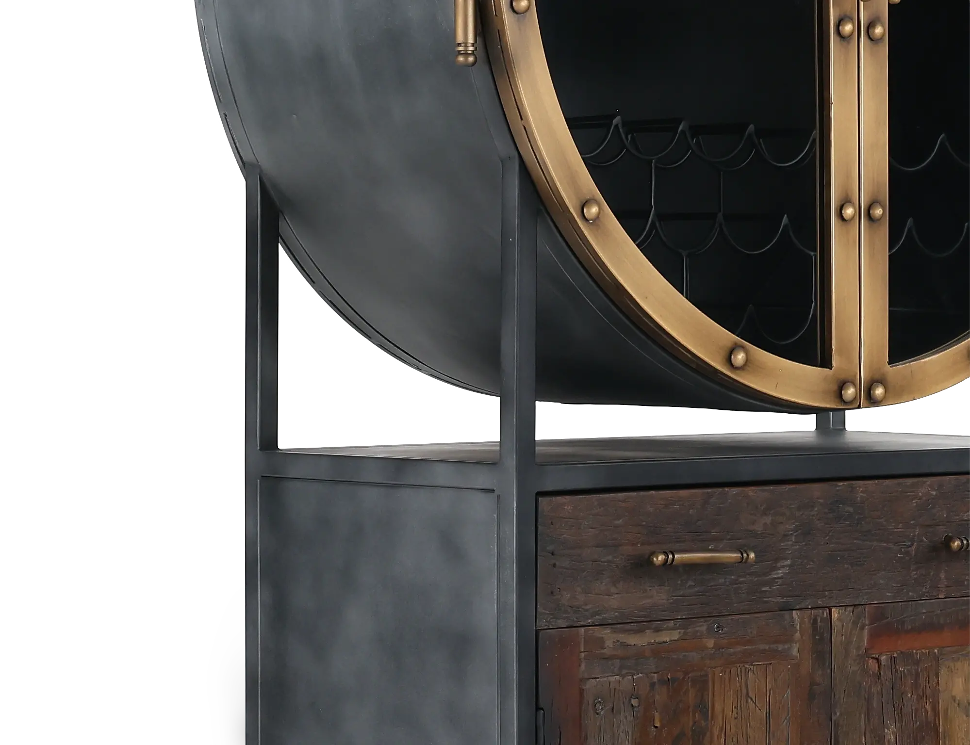 Bowery Black and Bronze Round Vertical Bar Cabinet-6
