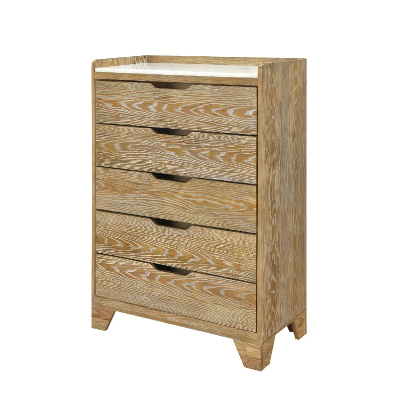 Harlyn Natural 5-Drawer Chest with Marble Gallery Top