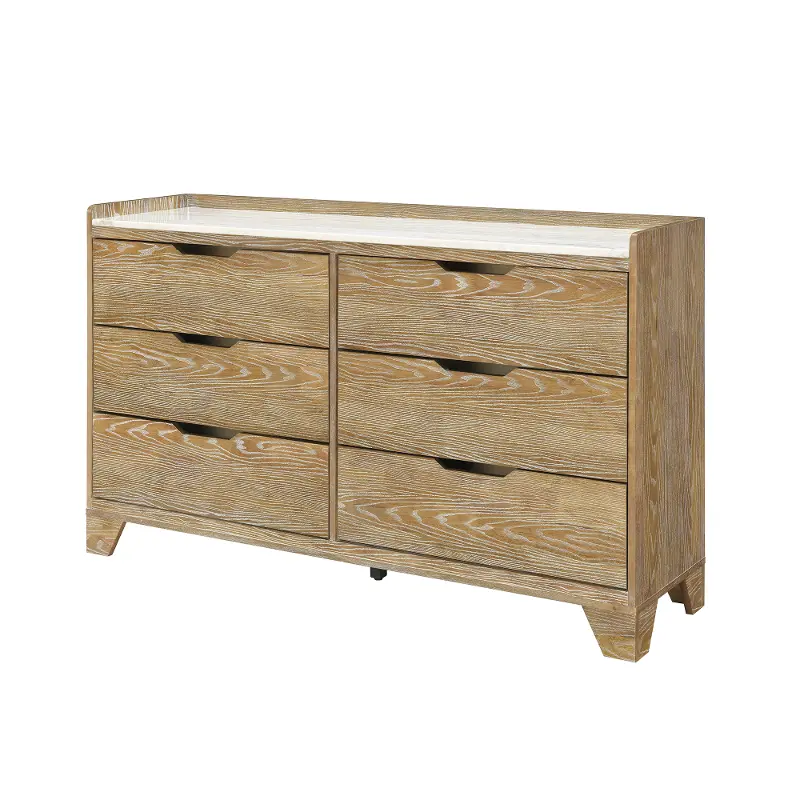 Harlyn Natural 6-Drawer Dresser with Marble Gallery Top