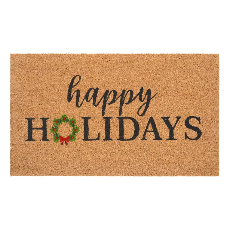 Happy Holidays Christmas Wreath Doormat