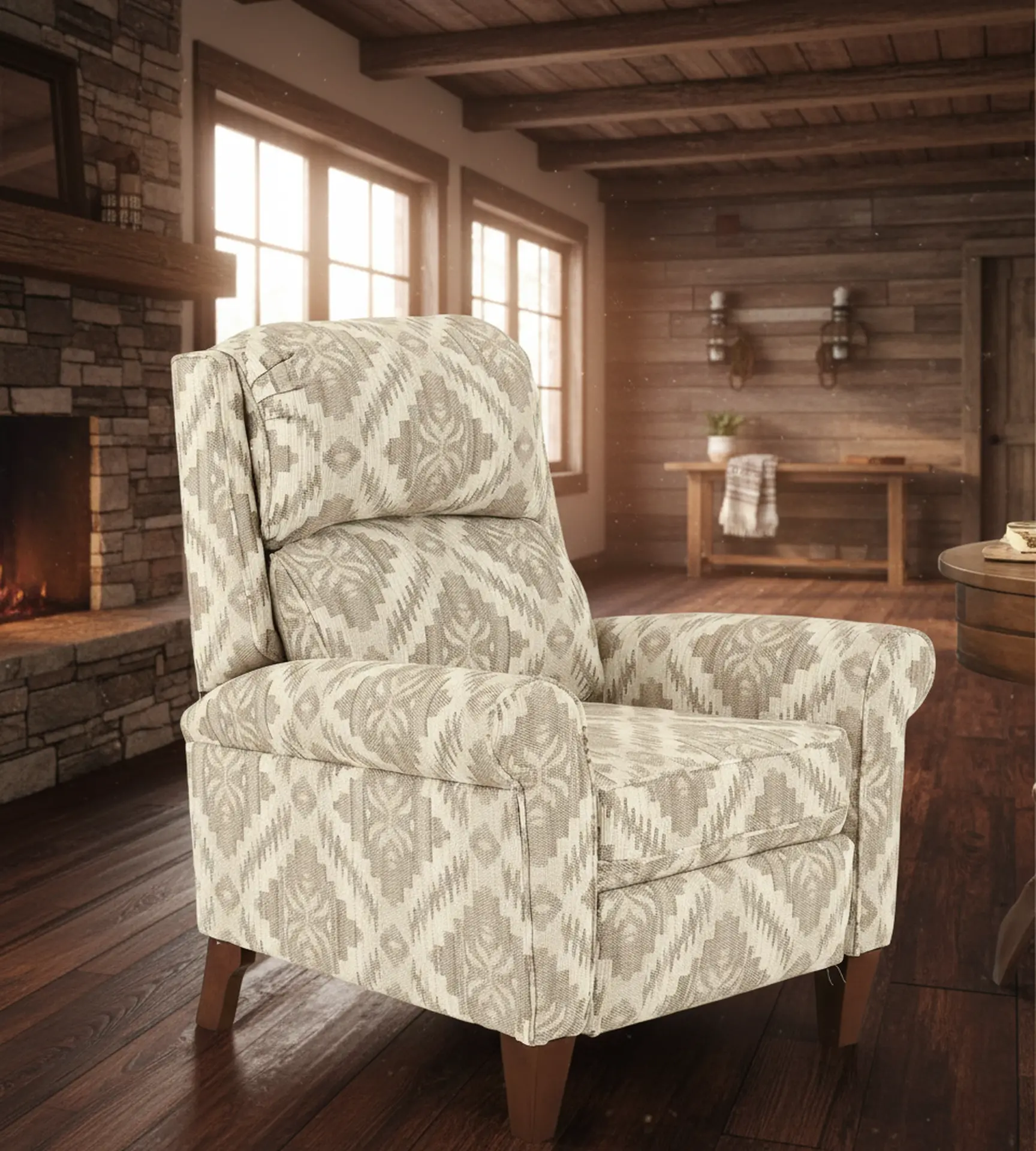 Kenzie Gray and Beige Patterned Push Back Recliner-11