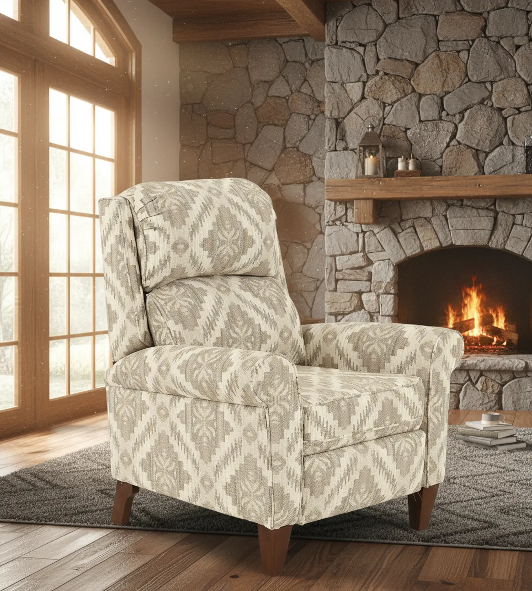 Kenzie Gray and Beige Patterned Push Back Recliner-2