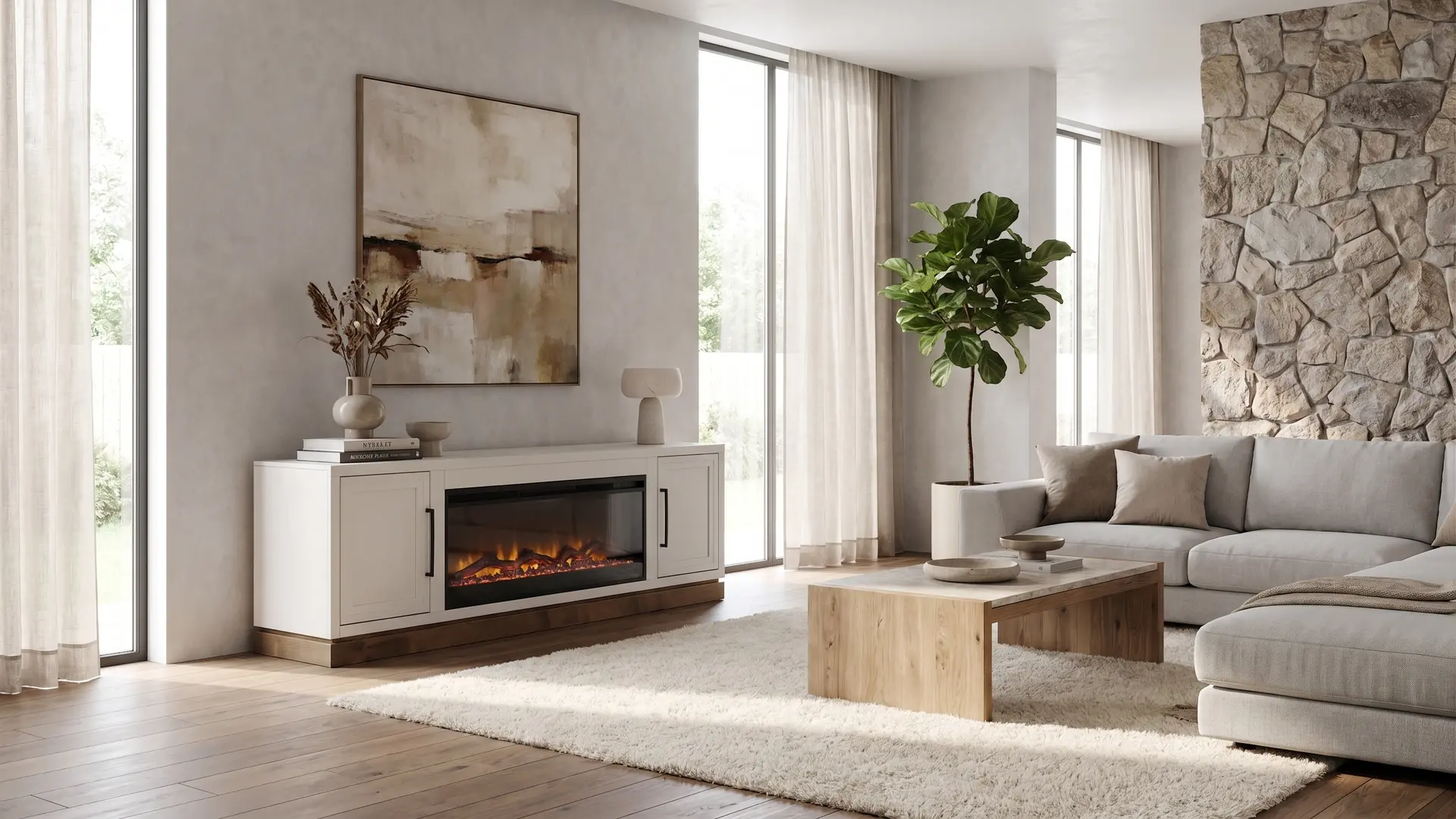 Nora White 78  Fireplace Console-2