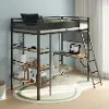 Campus Black Metal Twin Loft Bed with Built‑In Workstation