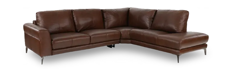 Marcelle Tobacco Brown 2-Piece Leather Sectional with Chaise