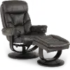 Genova Shadow Black Leather Euro Chair and Ottoman
