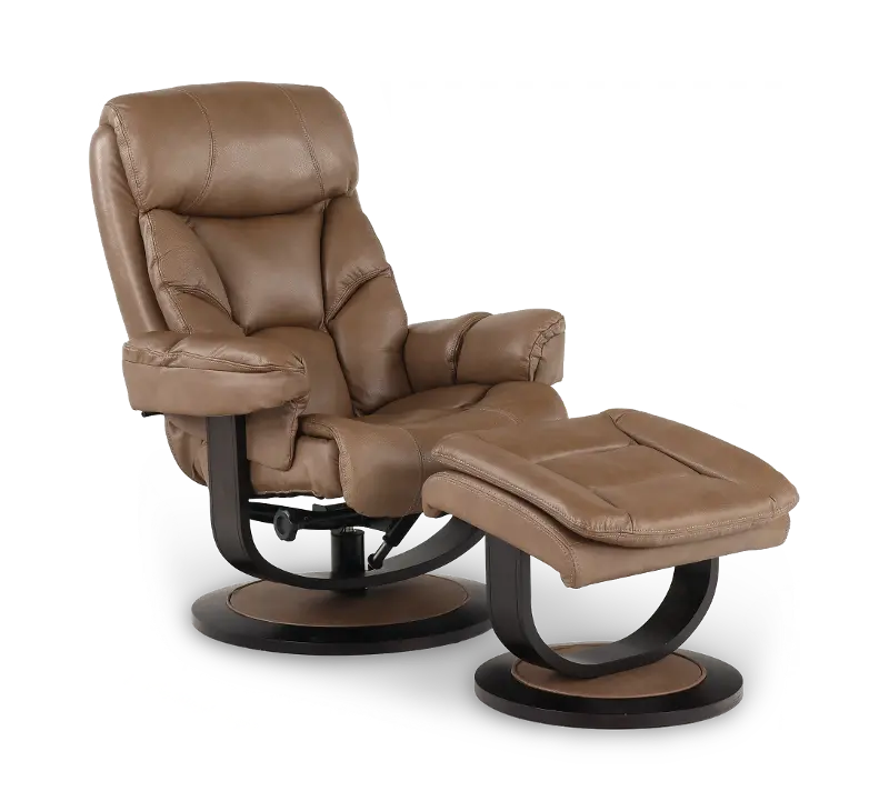 Genova Mocha Brown Leather Euro Chair and Ottoman