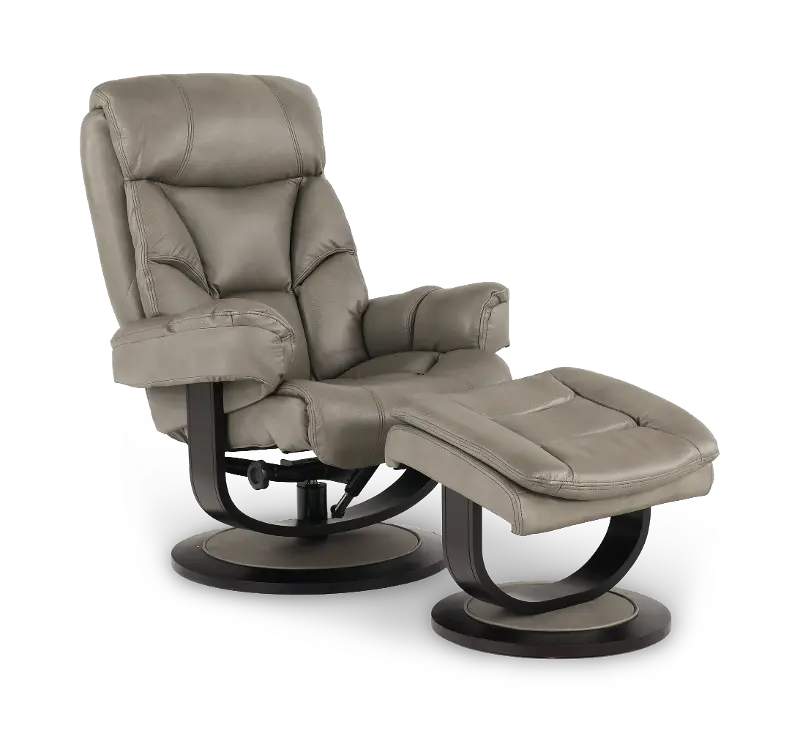 Genova Slate Gray Leather Euro Chair and Ottoman