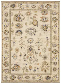 Acacia 5 x 8 Beige and Tan Area Rug with Floral Border