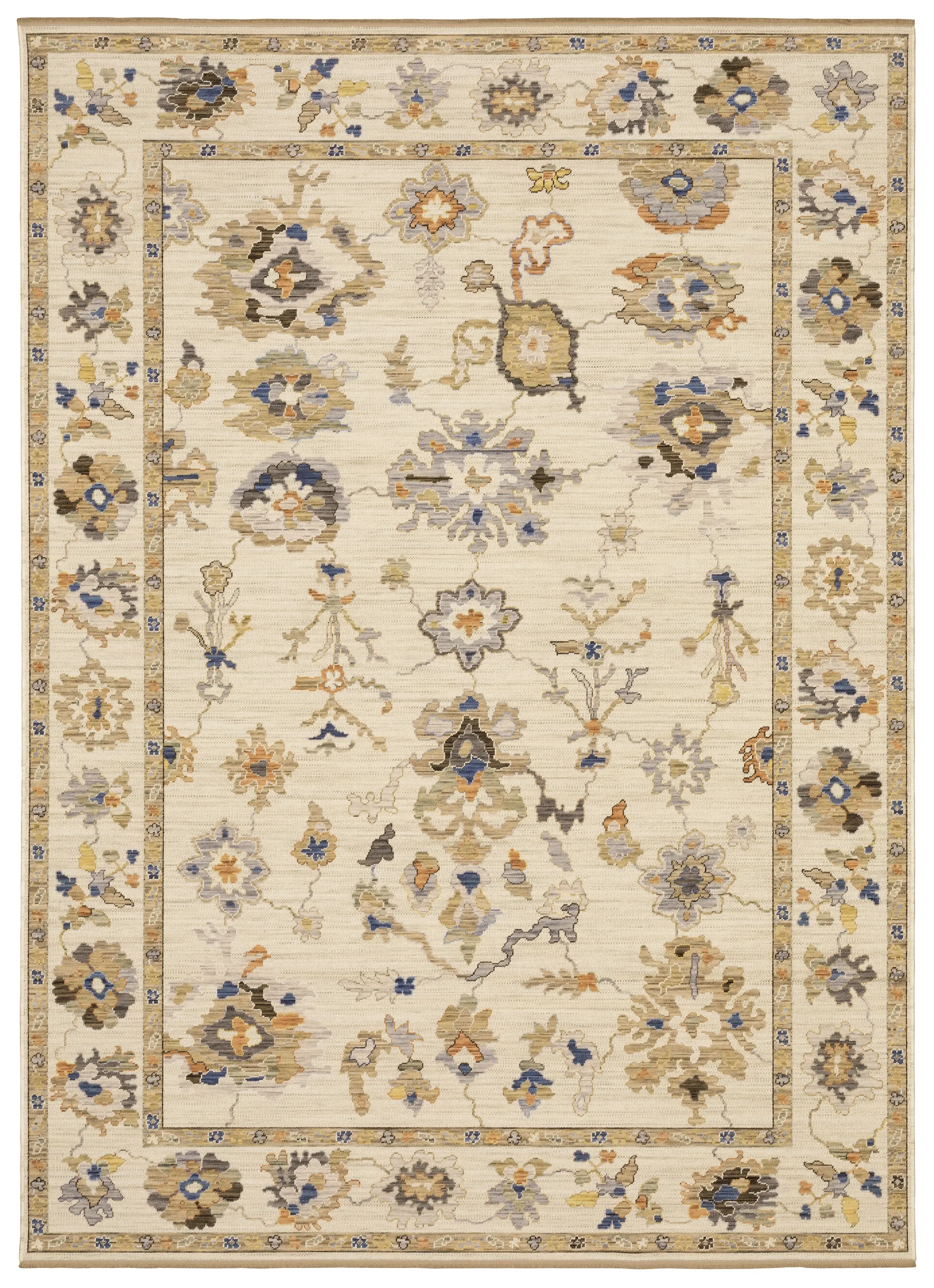 Acacia 10 x 13 Beige and Tan Area Rug with Floral Border-1