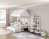 Skylar White Twin Canopy Bed with Trundle