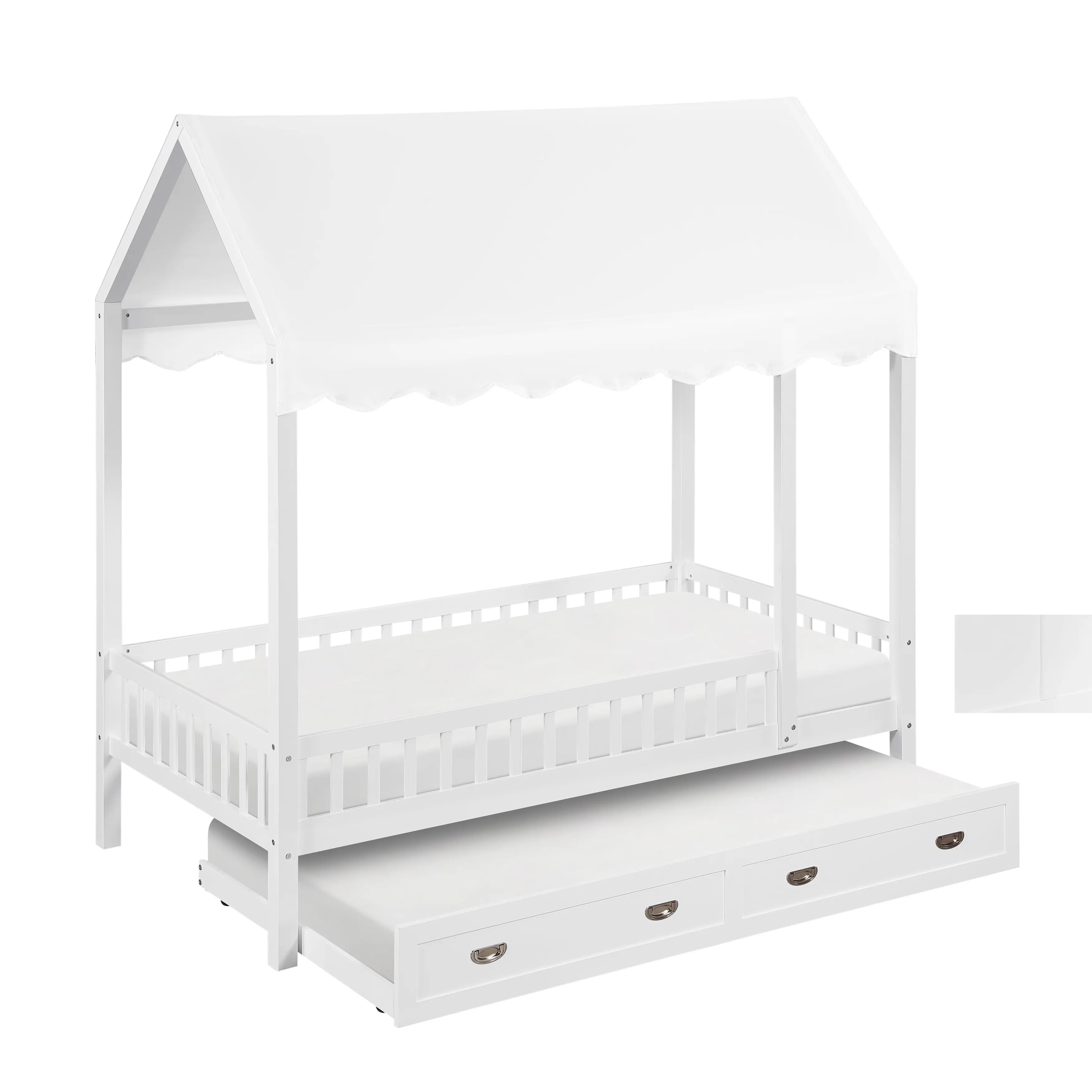 Skylar White Twin Canopy Bed with Trundle-3