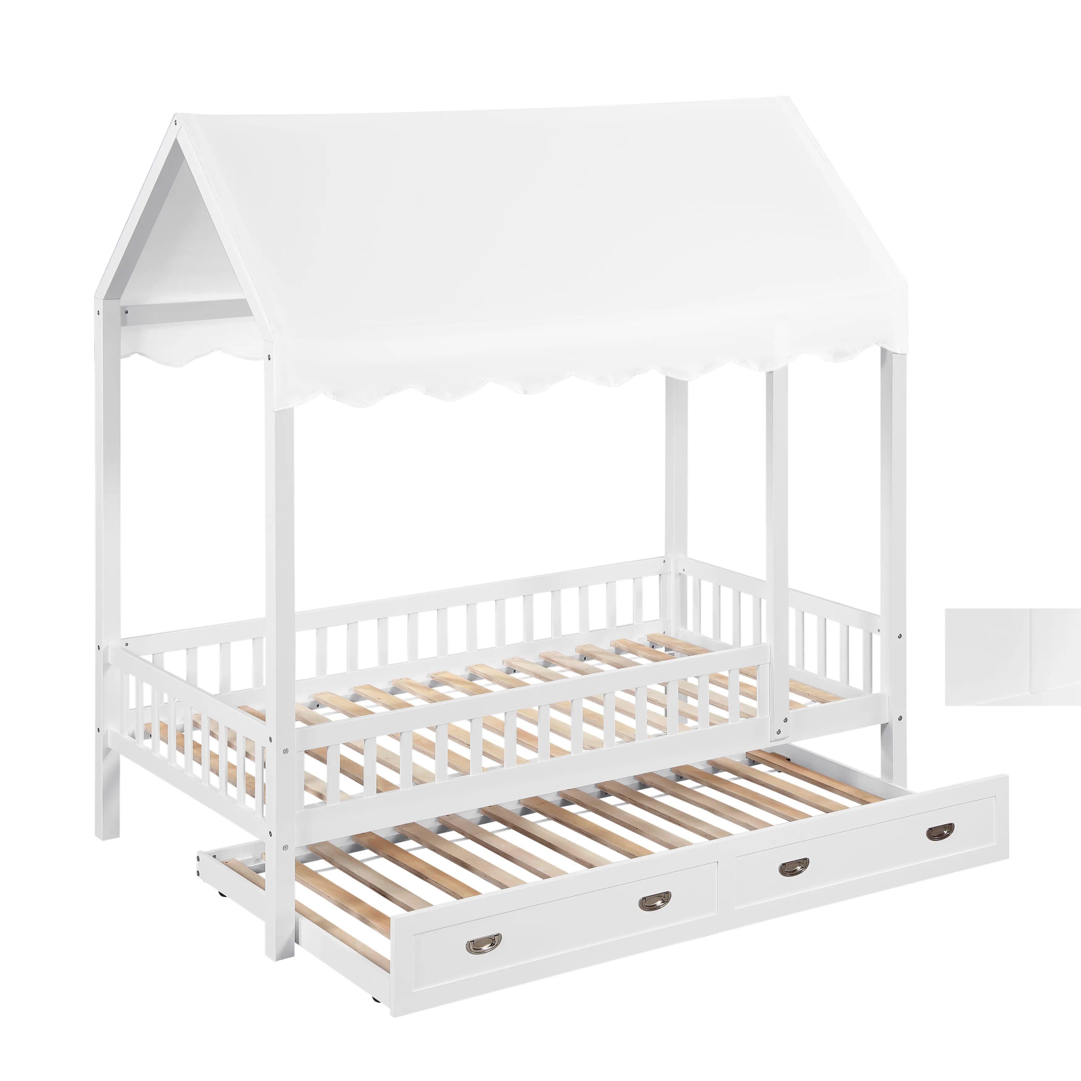 Skylar White Twin Canopy Bed with Trundle-4