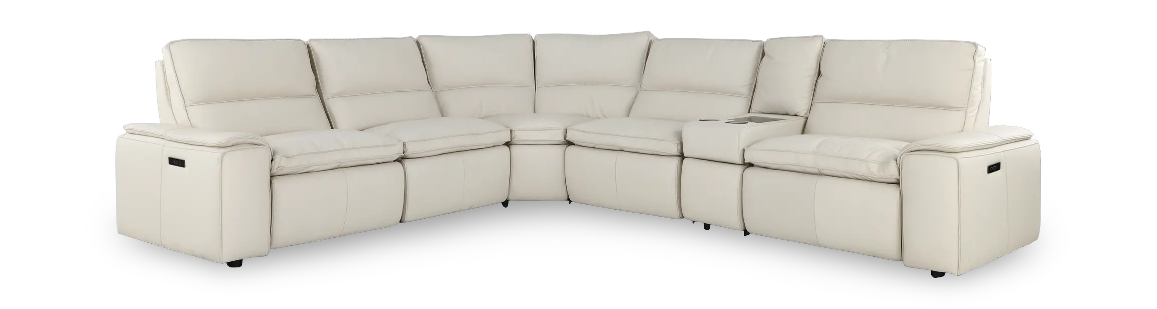 Owen Pebble White Leather 6-Piece Power Reclining Sectional-1