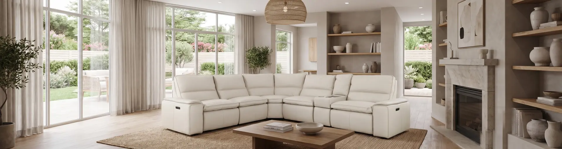 Owen Pebble White Leather 6-Piece Power Reclining Sectional-2