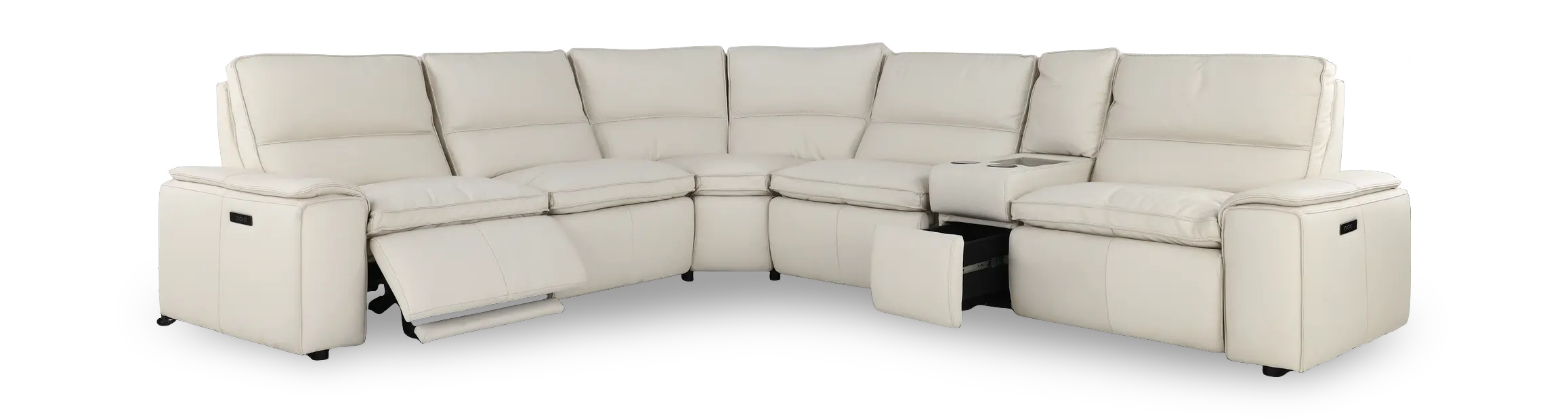 Owen Pebble White Leather 6-Piece Power Reclining Sectional-4