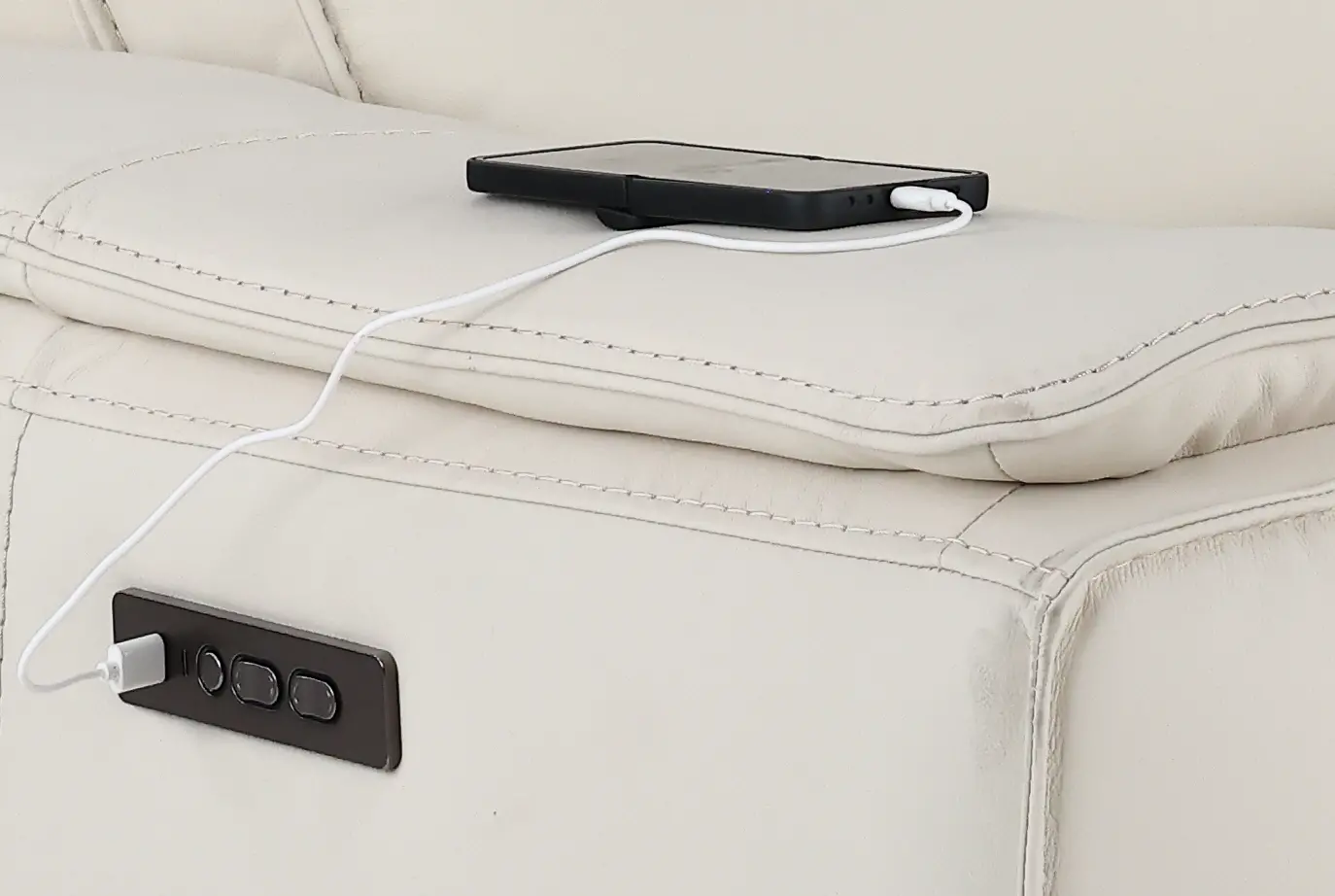Owen Pebble White Leather 6-Piece Power Reclining Sectional-5