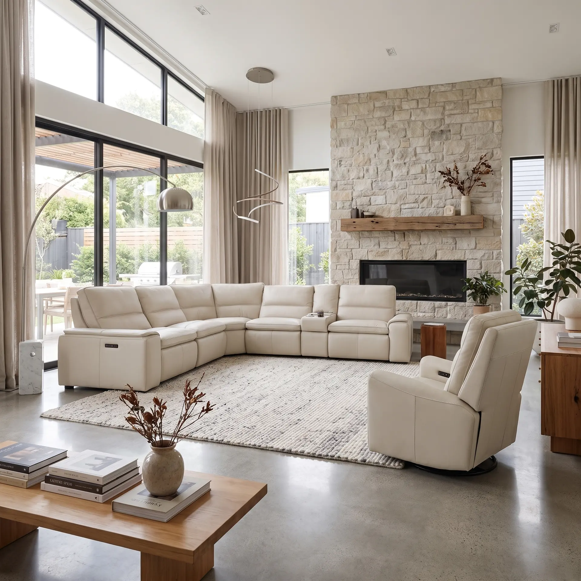 Owen Pebble White Leather 6-Piece Power Reclining Sectional-8