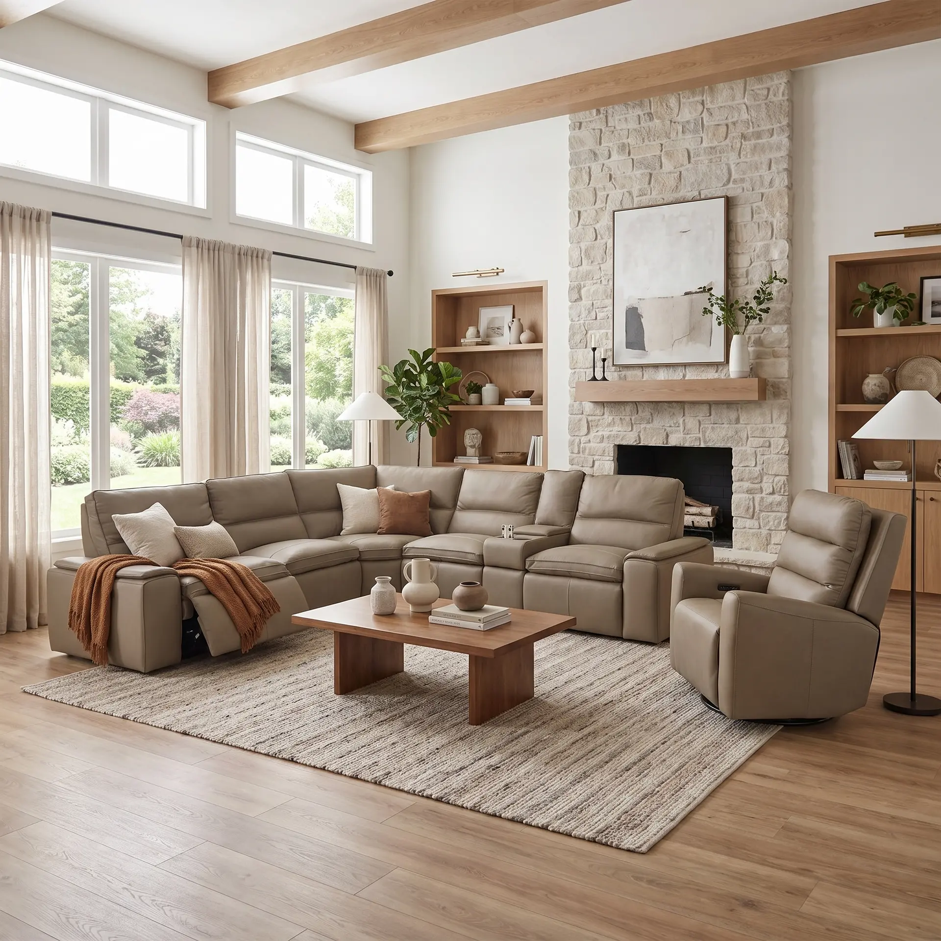 Owen Dust Gray Leather 6-Piece Power Reclining Sectional-7
