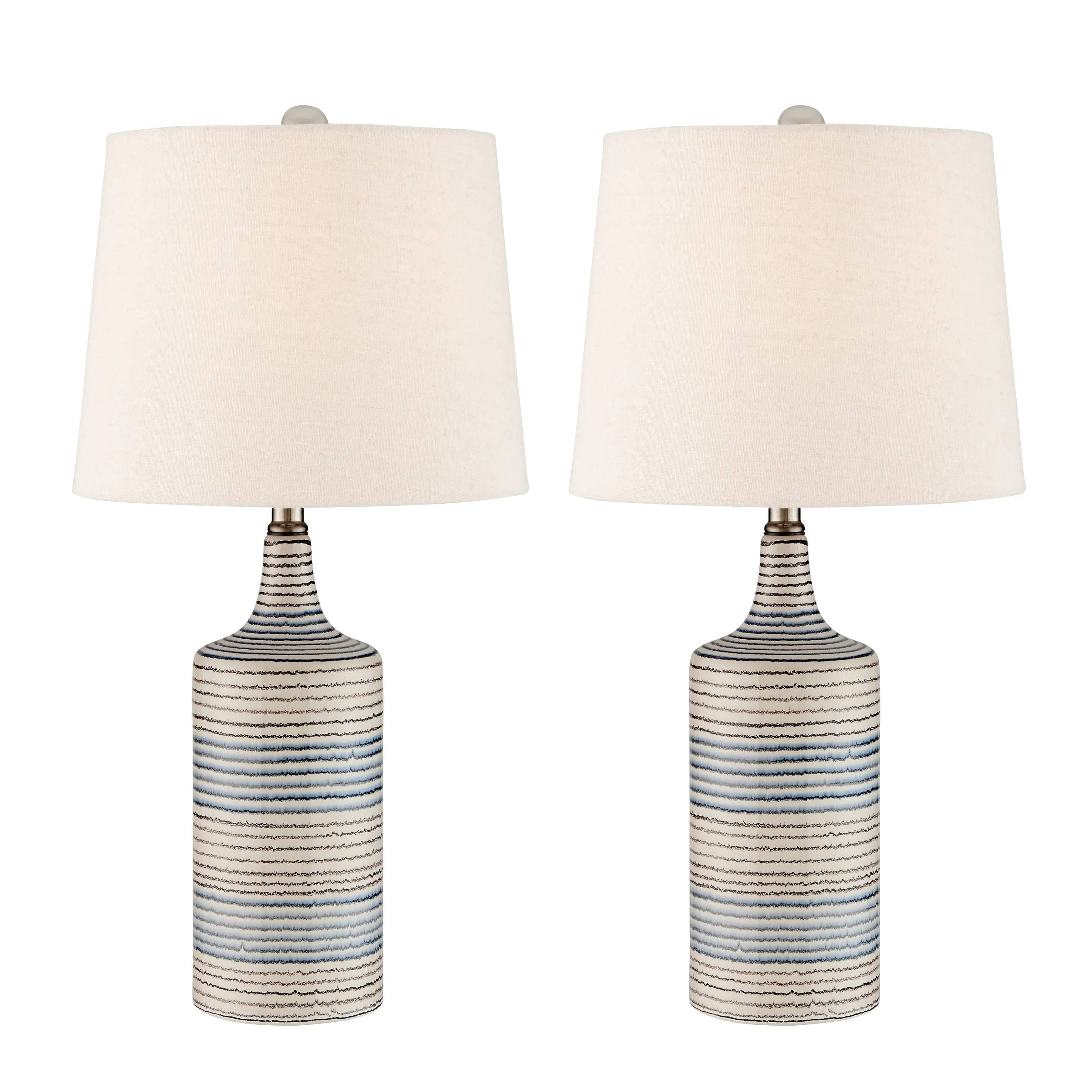 23  Blue and Gray Striped Ceramic Table Lamp-1