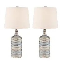 23  Blue and Gray Striped Ceramic Table Lamp