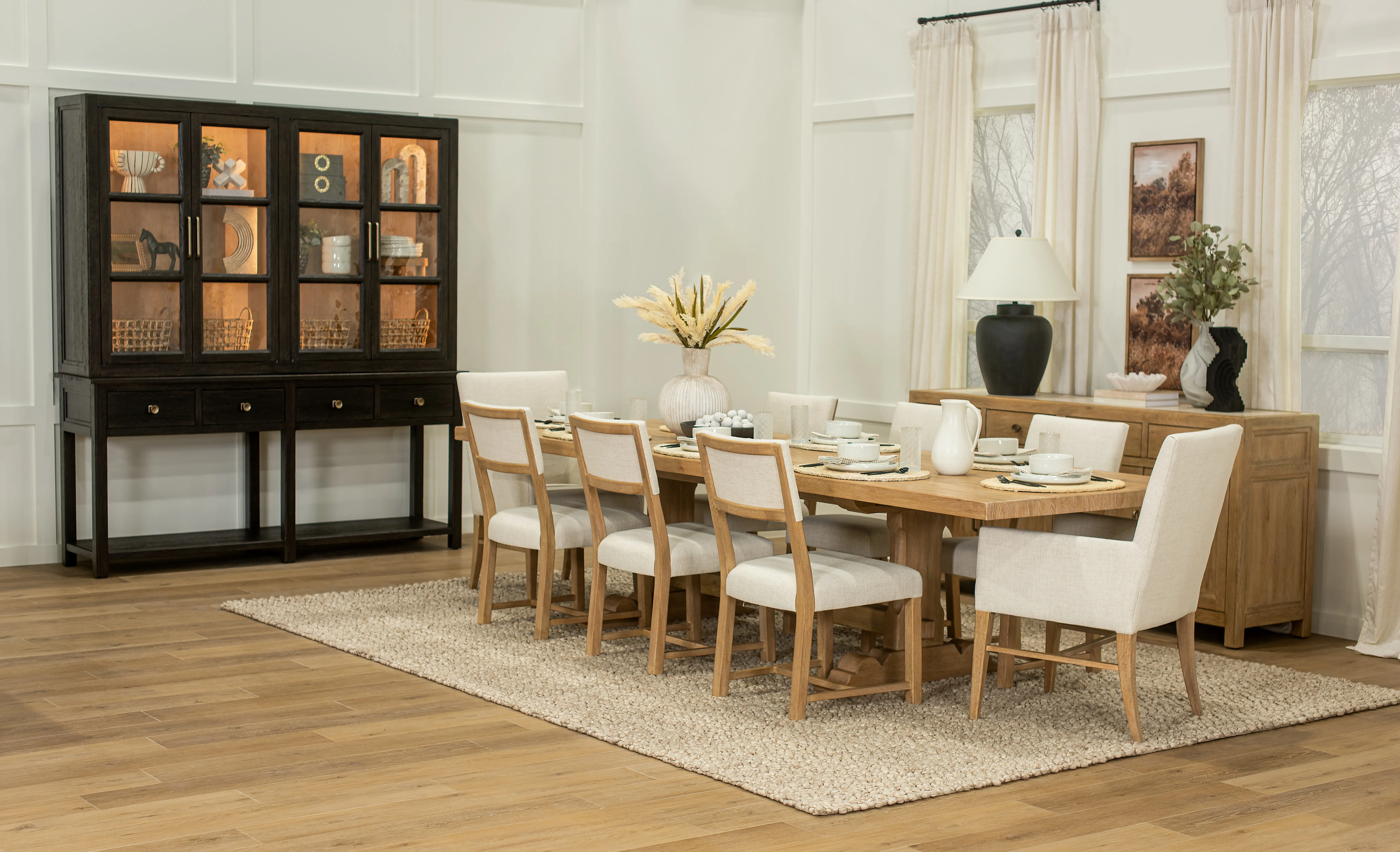 11PC:6820-RECT-UPH Bennett Natural and Cream 11-Piece Extendable Dining Set-1