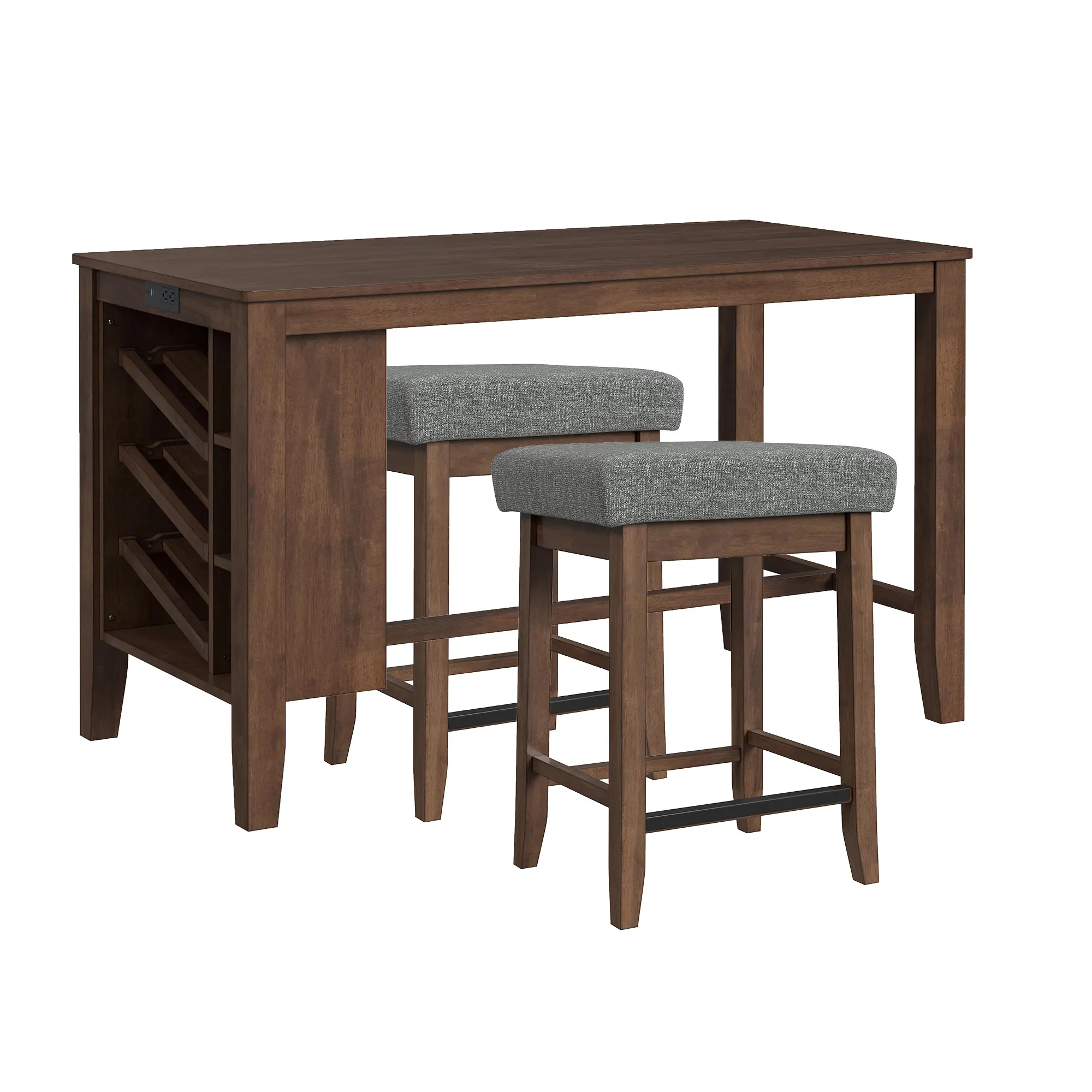 Santa Barbara Walnut Island with 2 Dark Gray Bar Stools-1