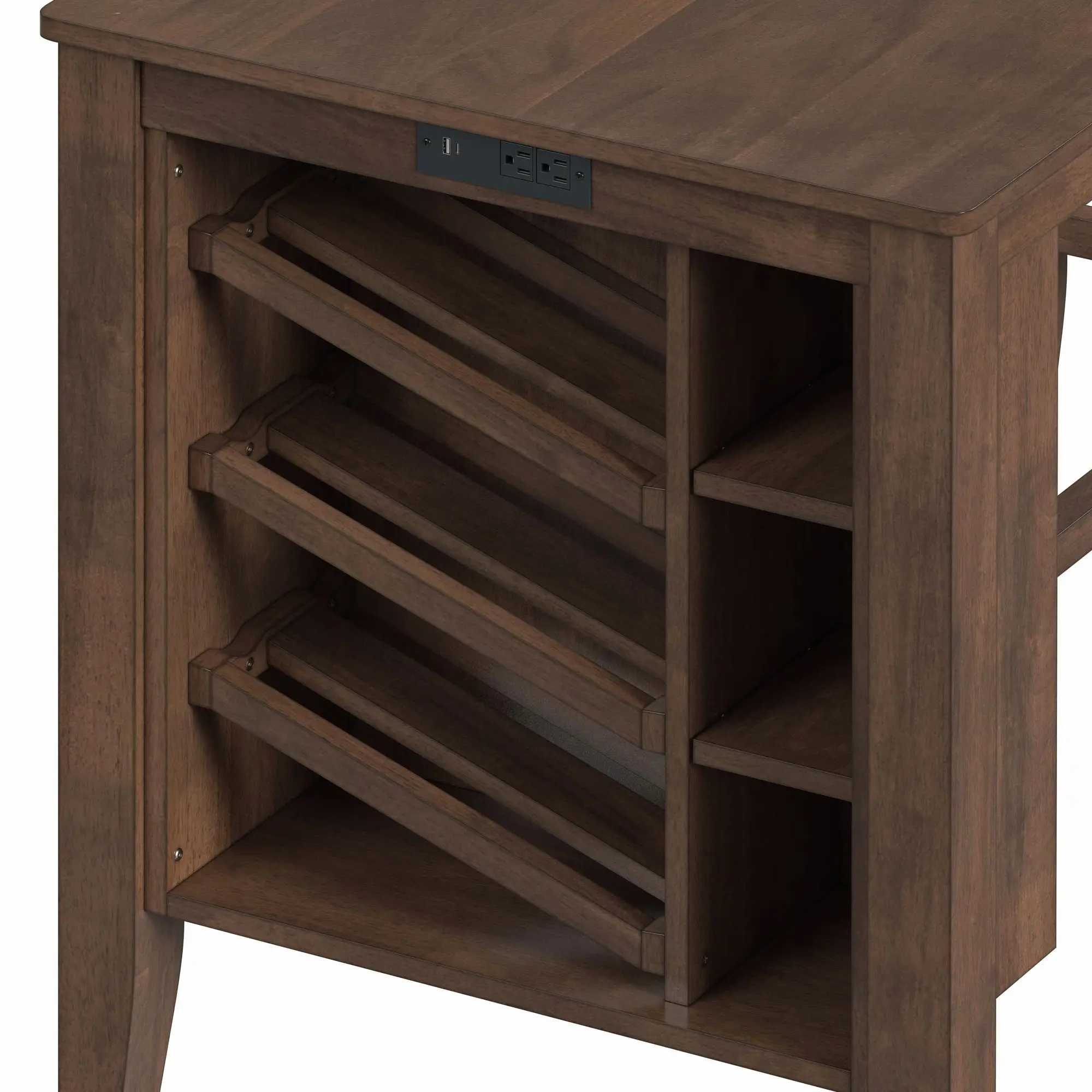 Santa Barbara Walnut Island with 2 Dark Gray Bar Stools-12