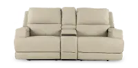 Rushton White Leather Power Reclining Loveseat with Multimedia Console