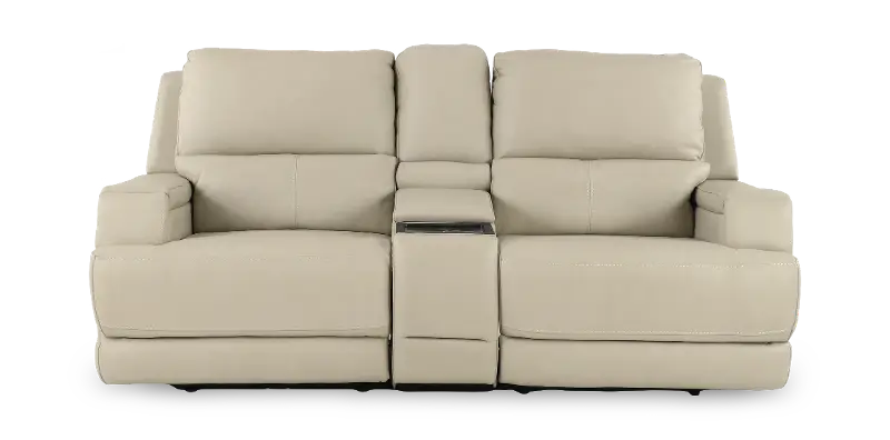 Rushton White Leather Power Reclining Loveseat with Multimedia Console