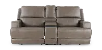 Rushton Lontra Brown Leather Power Reclining Loveseat with Multimedia Console
