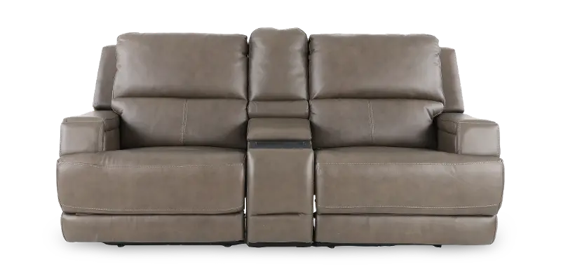 Rushton Lontra Brown Leather Power Reclining Loveseat with Multimedia Console