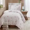 Pink Floral Twin Embroidered Quilt Set
