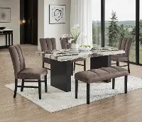 Vega Marble and Taupe 6-Piece Dining Set with Bench