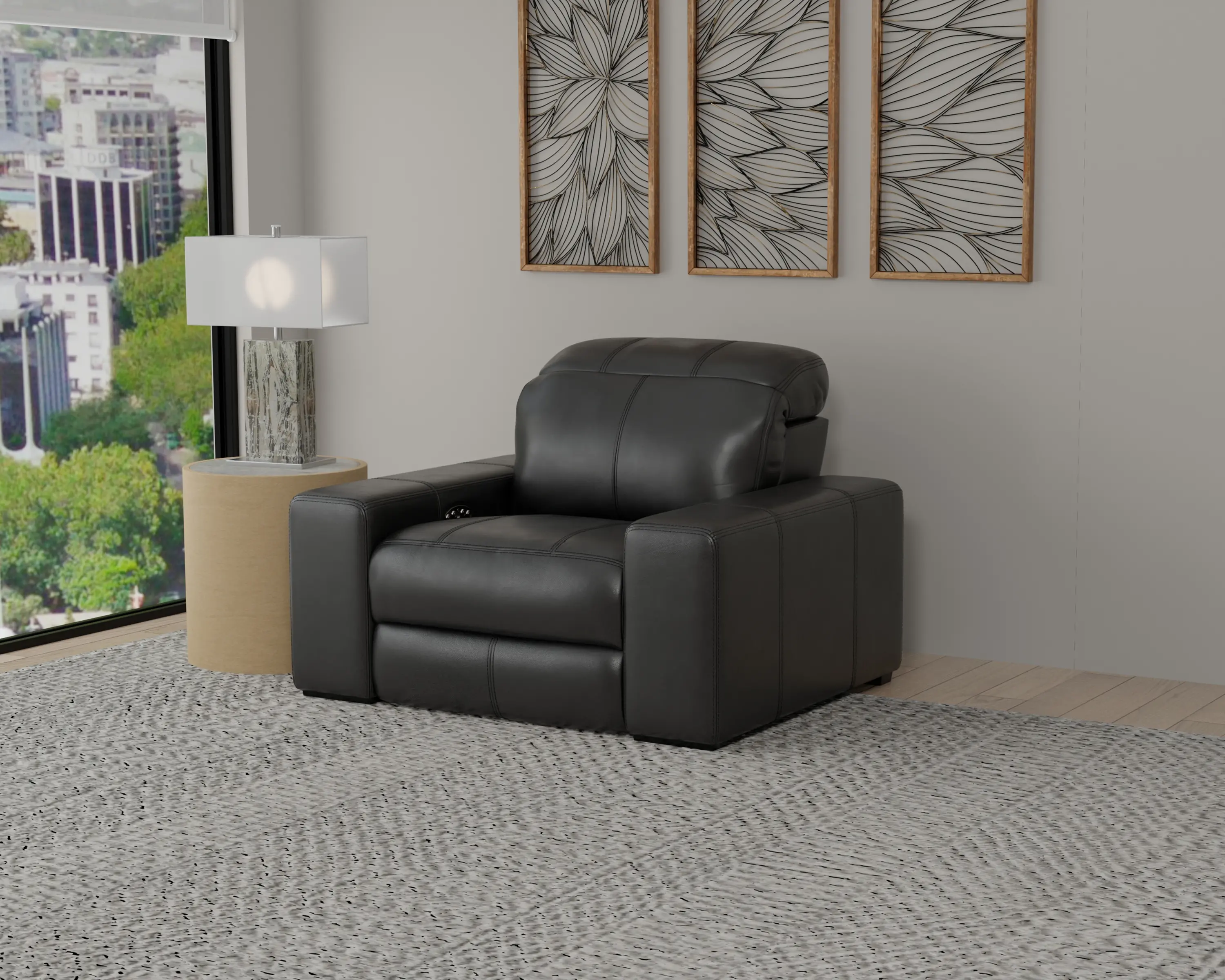 64410-7/1299-08/3099-08 Ferrara Black Leather Power Recliner-2