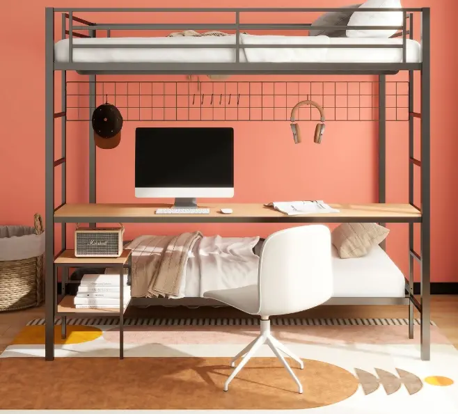 Bettoni Black Full‑Over‑Twin Loft Bunk Bed with Desk-4