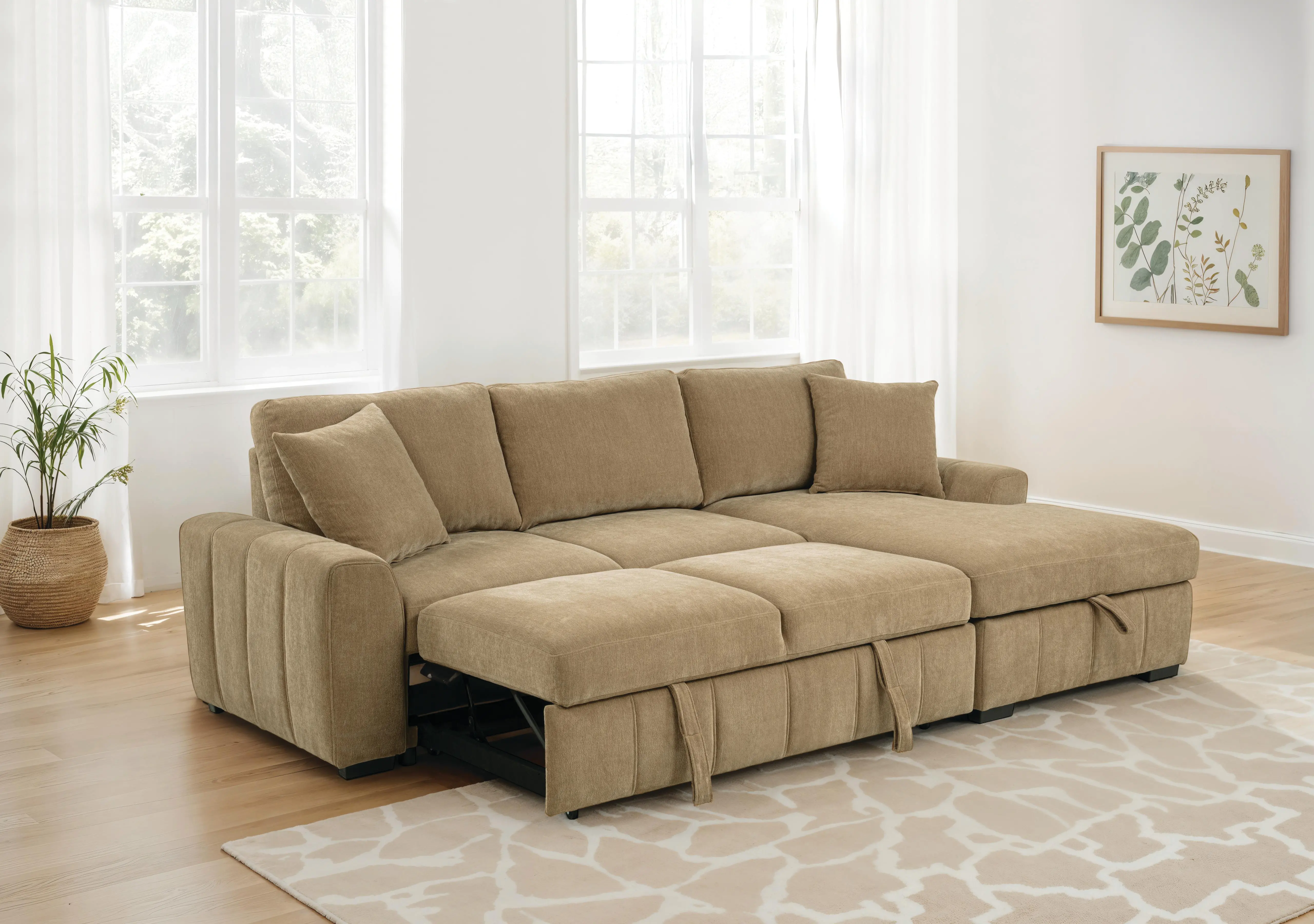 Pastrana Camel Brown Sleeper Sofa with Right-Arm Facing Chaise-2