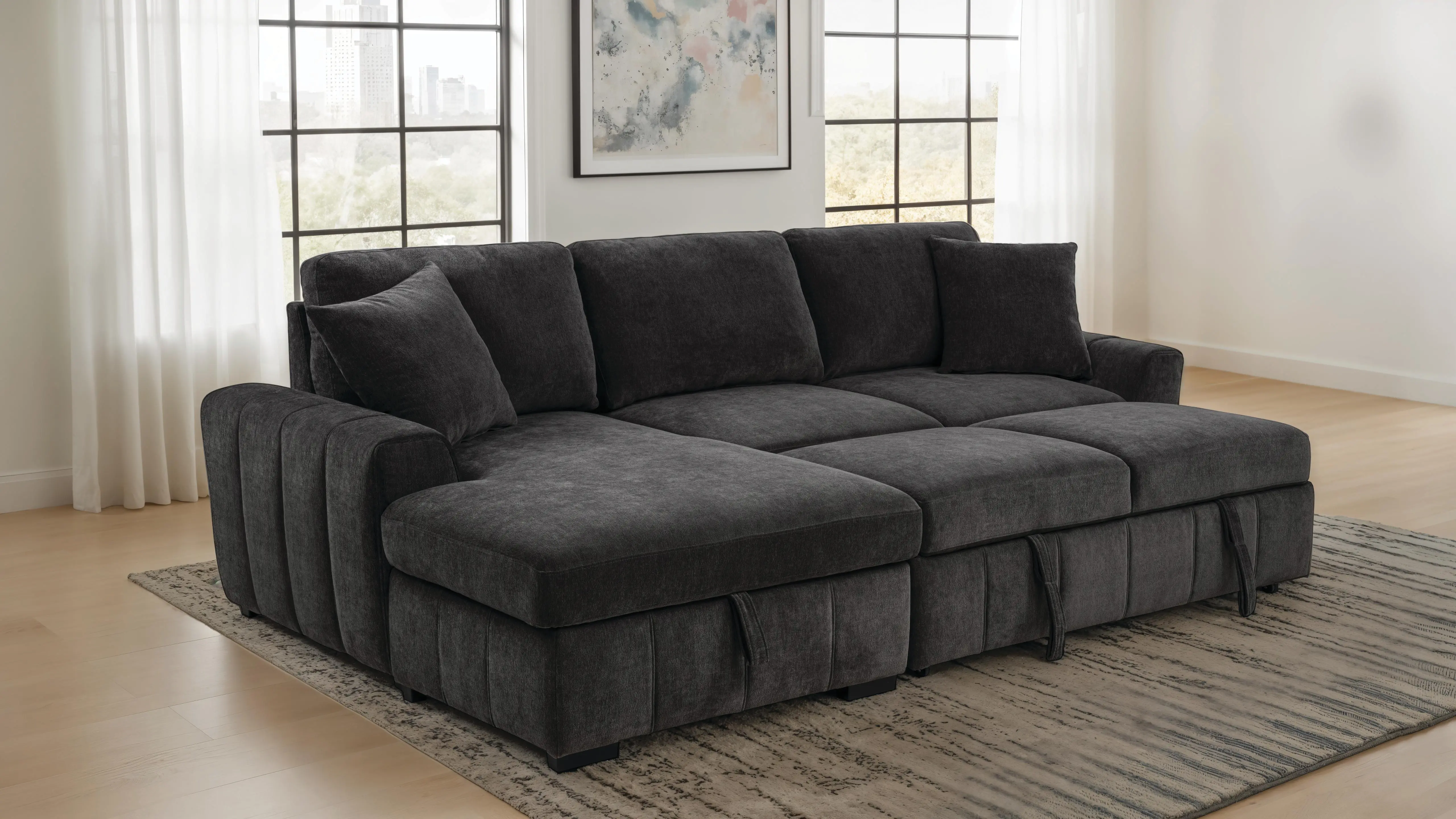 Pastrana Charcoal Gray Sleeper Sofa with Left-Arm Facing Chaise-3