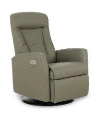 Grove Olive Standard Leather Swivel Glider Power Recliner with Adjustable Headrest