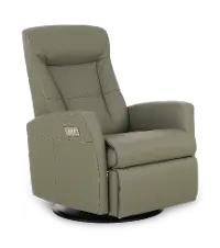 Grove Olive Large Leather Swivel Glider Power Recliner with Adjustable Headrest