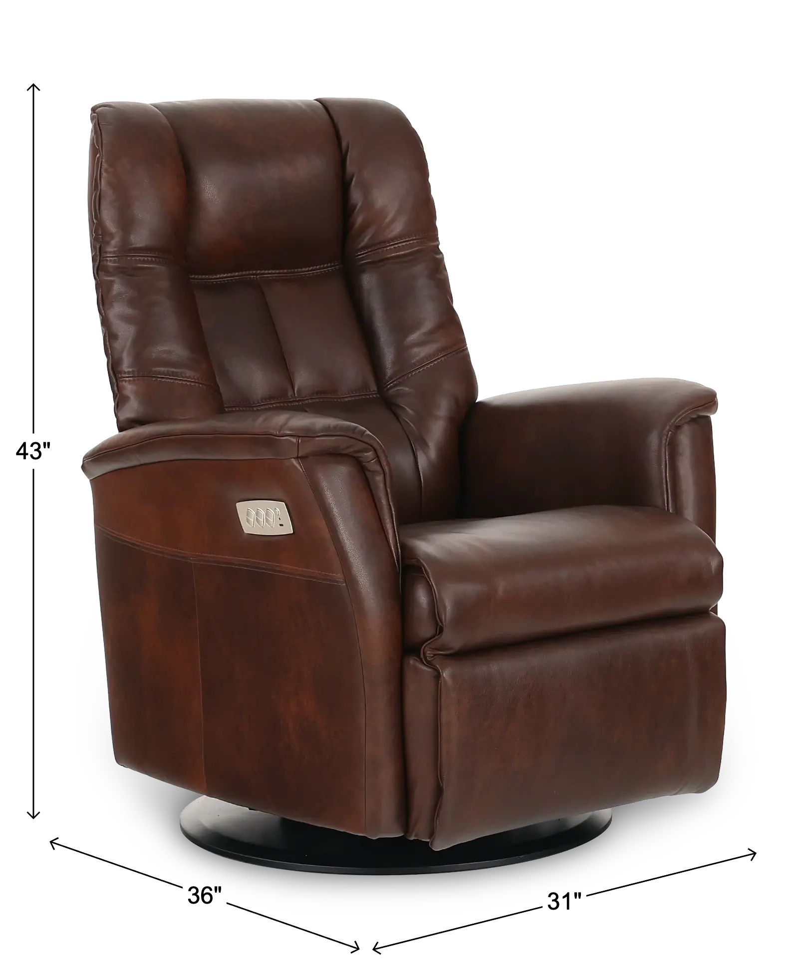 Boston Truffle Brown Leather Standard Swivel Glider Power Recliner-3