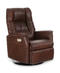 Boston Truffle Brown Leather Large Swivel Glider Power Recliner