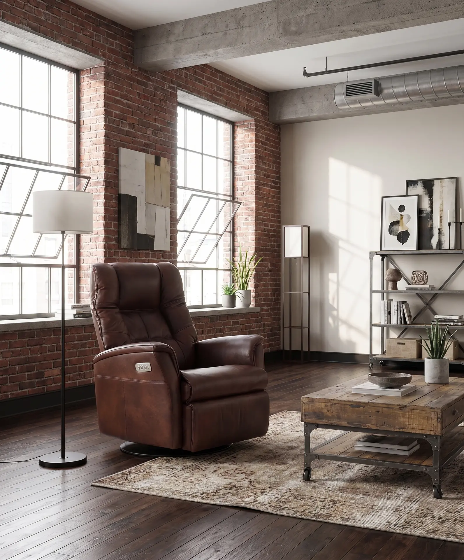 Boston Truffle Brown Leather Large Swivel Glider Power Recliner-2