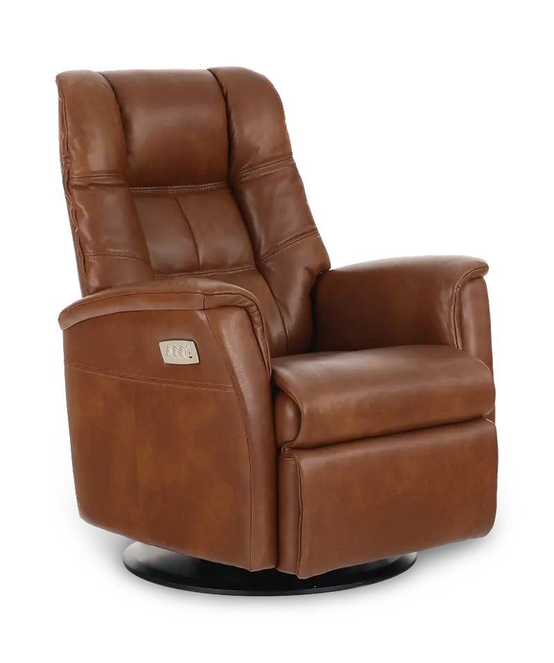 Boston Caramel Brown Leather Standard Swivel Glider Power Recliner