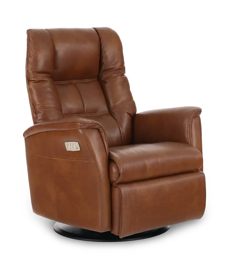 Boston Caramel Brown Leather Large Swivel Glider Power Recliner
