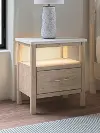 Cadmori Faux Marble and Natural 1-Drawer Charging Nightstand