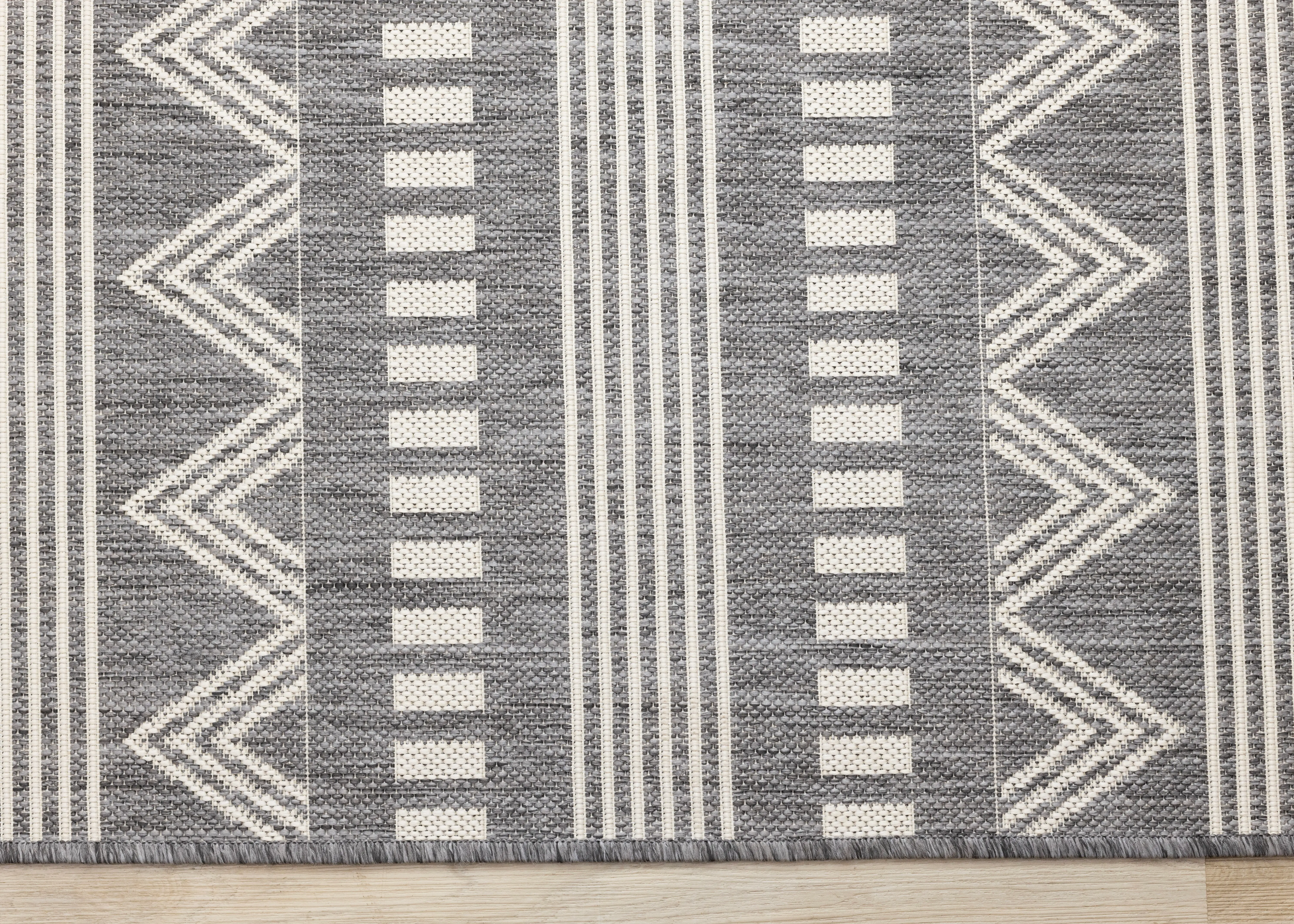 19278/811 240320 Jasper 8 x 11 Gray and White Patterned Rows Outdoor Rug-4