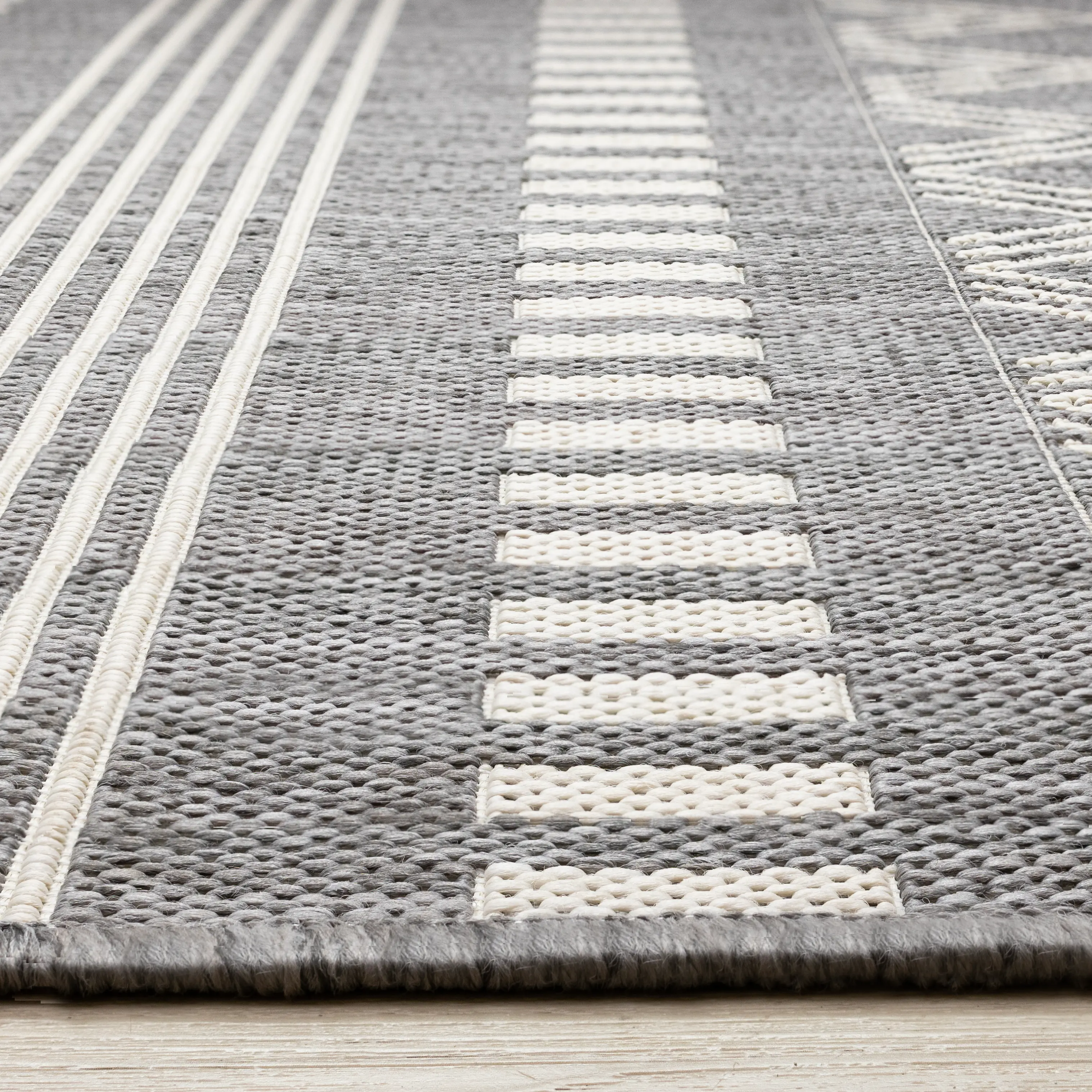19278/811 240320 Jasper 8 x 11 Gray and White Patterned Rows Outdoor Rug-5