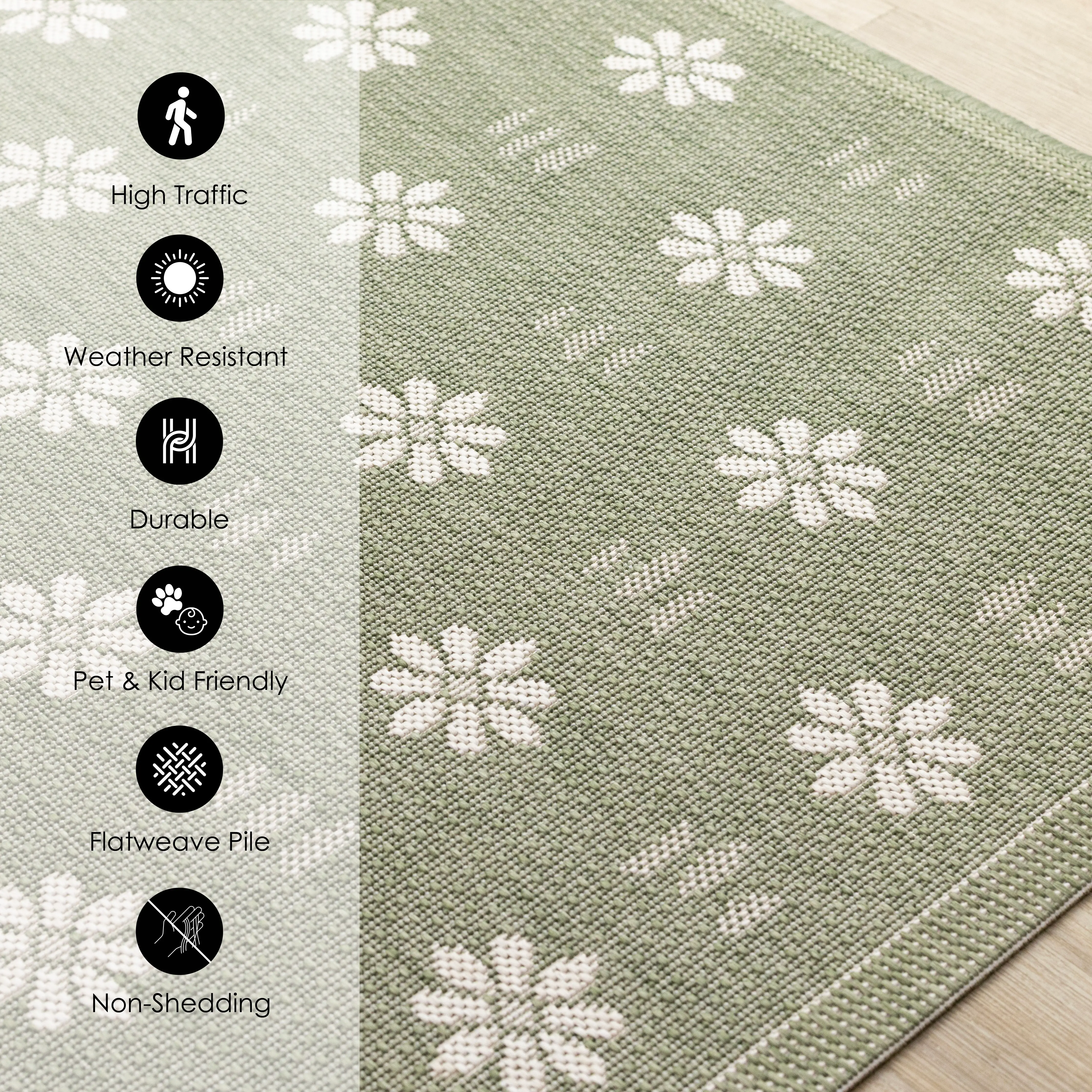 Jasper 6 x 9 Green and White Floral Outdoor Rug-3