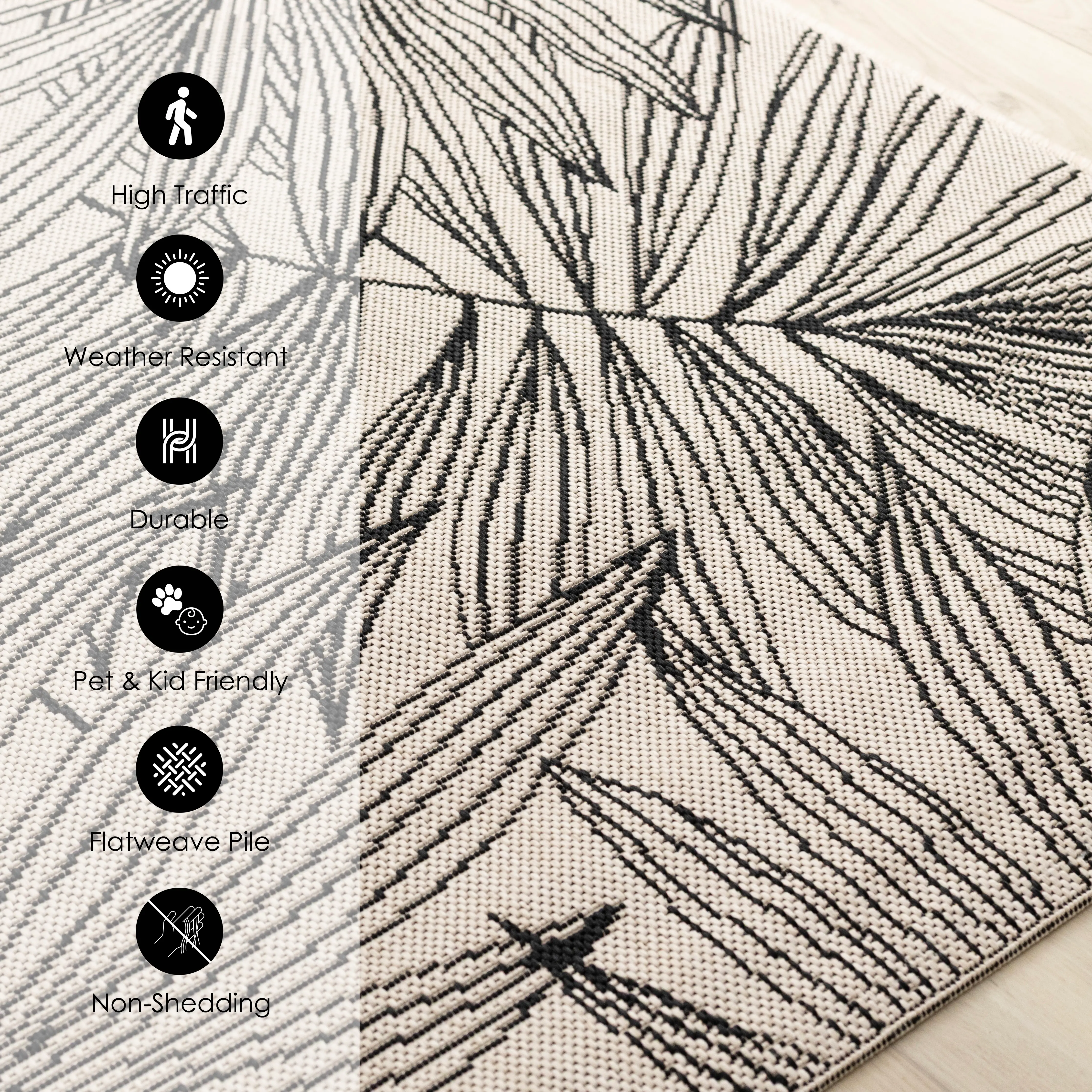 Jasper 5 x 8 Black and White Foliage Outdoor Area Rug-3